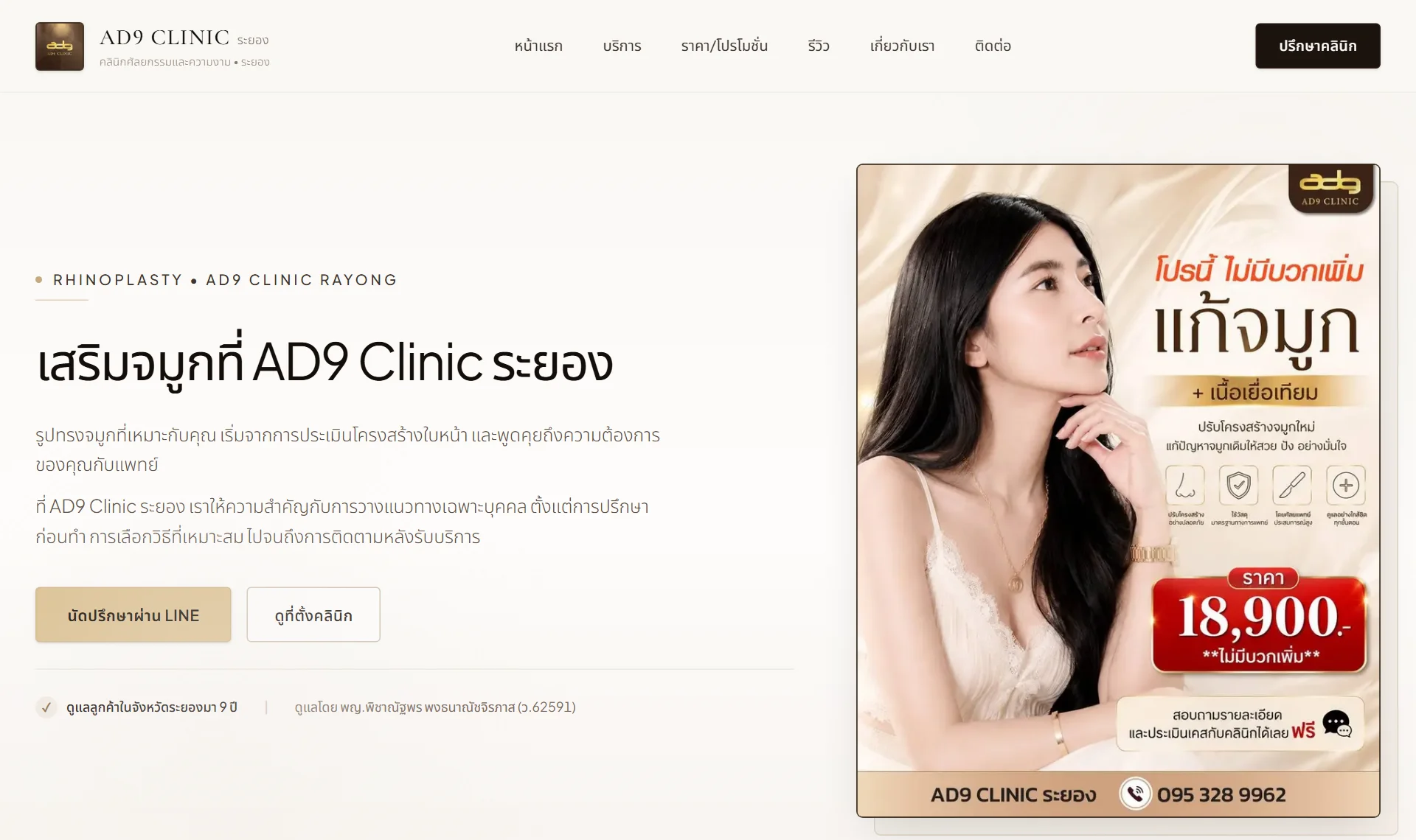ตัวอย่างเว็บไซต์ AD9 Clinic